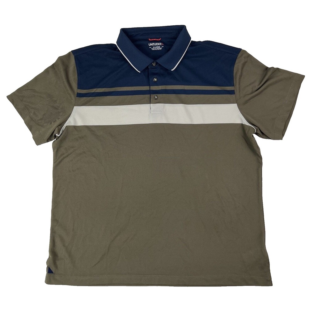 UNTUCKit Brown & Blue S/S Polyester Polo Shirt‎ Mens Size XL